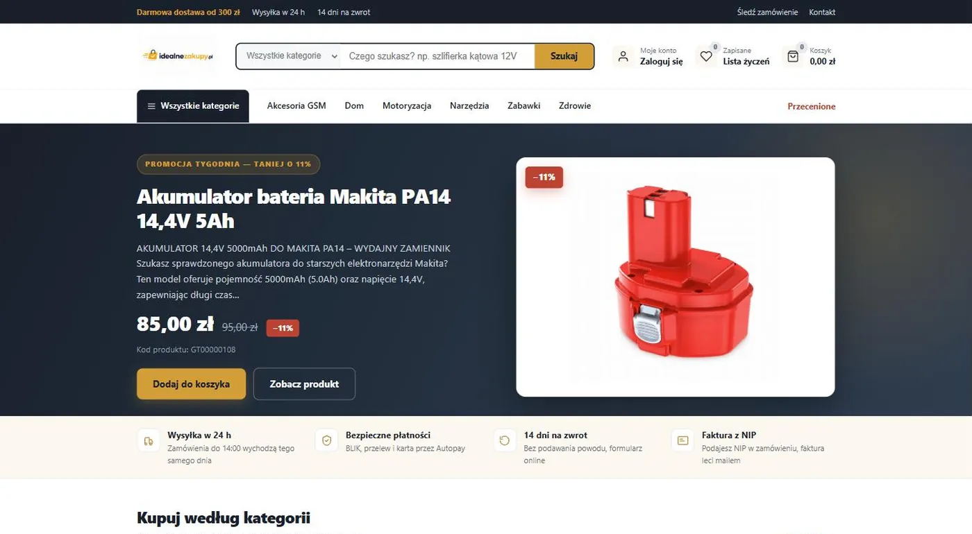Zrzut ekranu strony: IdealneZakupy.pl