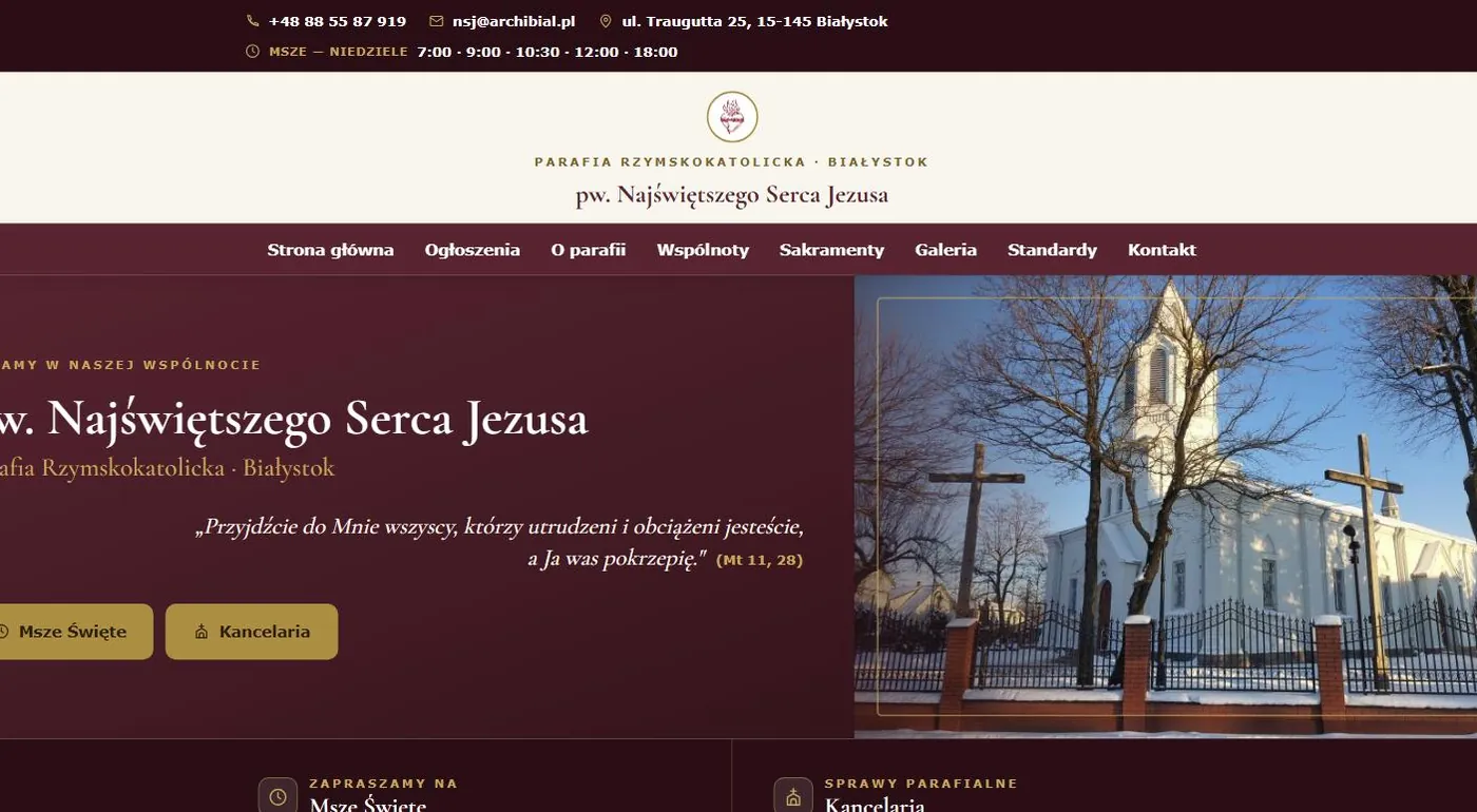 Zrzut ekranu strony: Parafia pw. Najświętszego Serca Jezusa