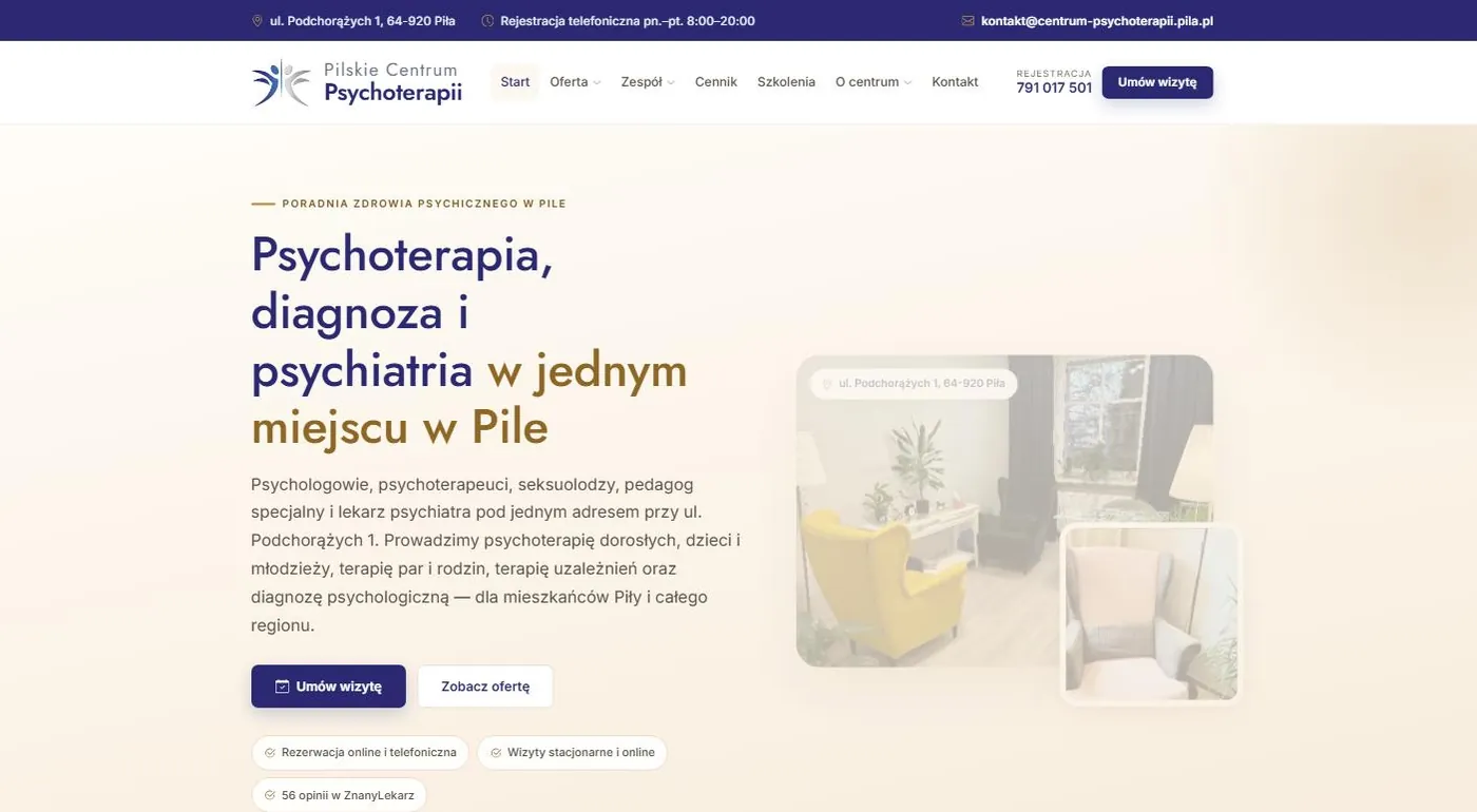 Zrzut ekranu strony: Pilskie Centrum Psychoterapii